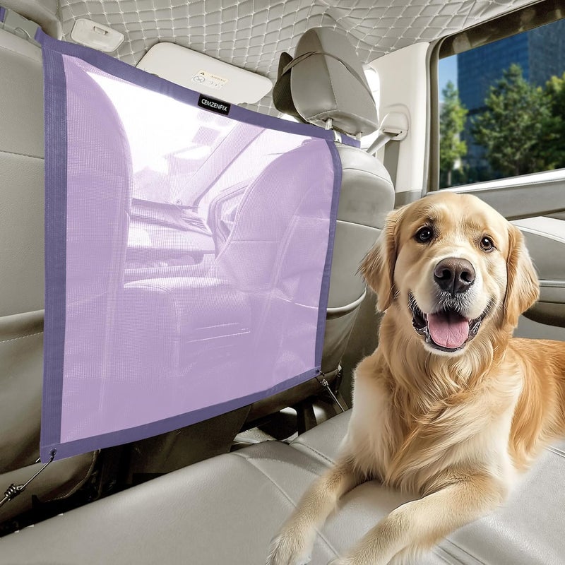 CEMZENFIX Universal Dog Car Net Barrier – Sturdy Mesh, Easy Install, Breathable Design, Easy to Clean, Flexible Bungee Cords for Adjustable Fit 23"×23" (Purple) - Image 1